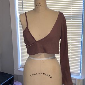 Boohoo asymmetric ribbed crop top, size 12 NWT